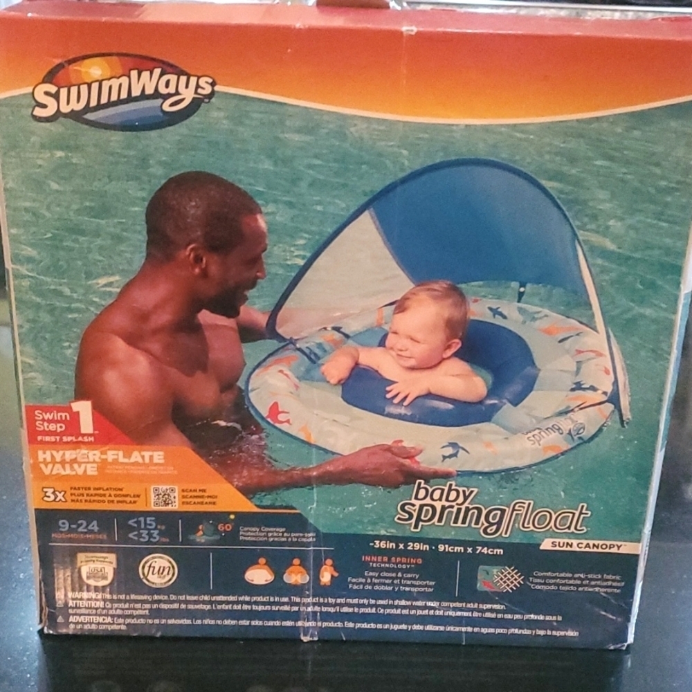 SwimWays Baby Spring Float Sun Canopy-Blue Shark Swim Step 1 9-24 Months UPF 50+
